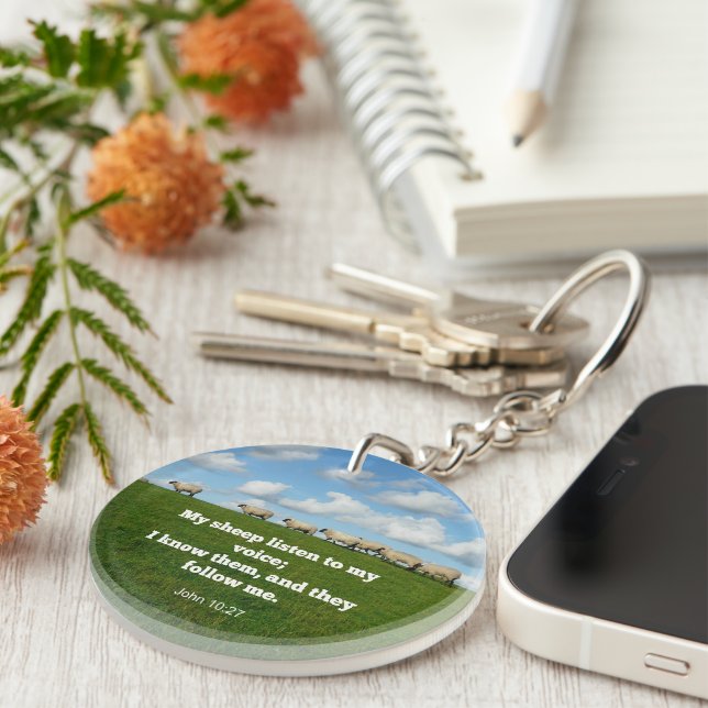 Bible verse, John 10:27, sheep, Keychain (Front Right)