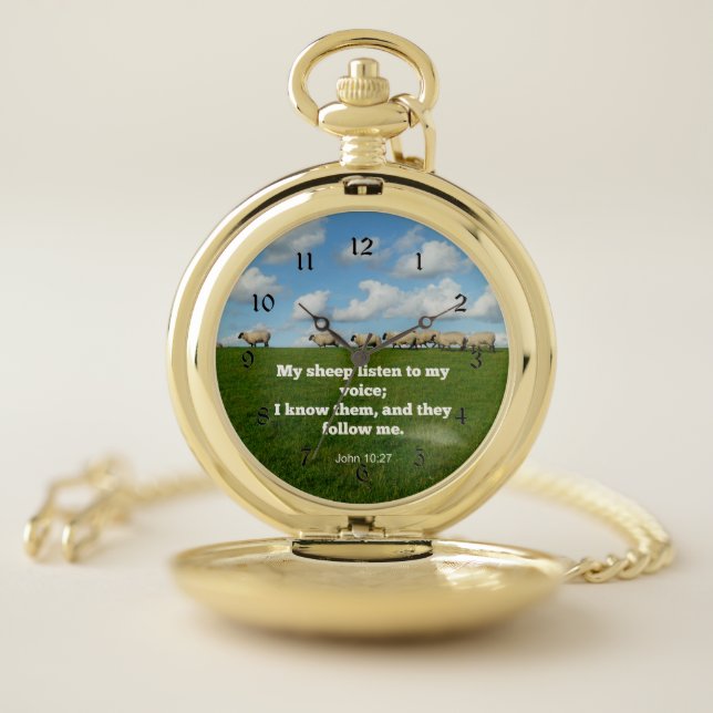 Bible verse, John 10:27, sheep, Pocket Watch (Inside)