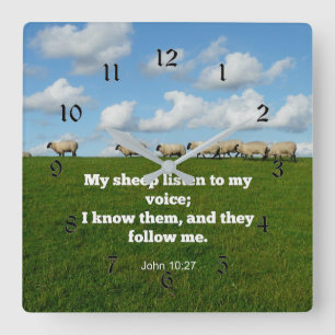 Bible verse, John 10:27, sheep, Square Wall Clock