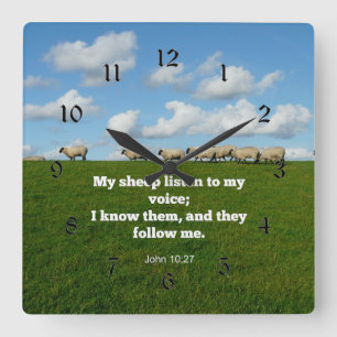 Bible verse, John 10:27, sheep, Square Wall Clock
