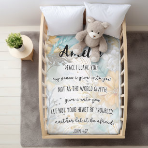 Bible Verse, John 14:27 WIth Name, Boho Floral Baby Blanket