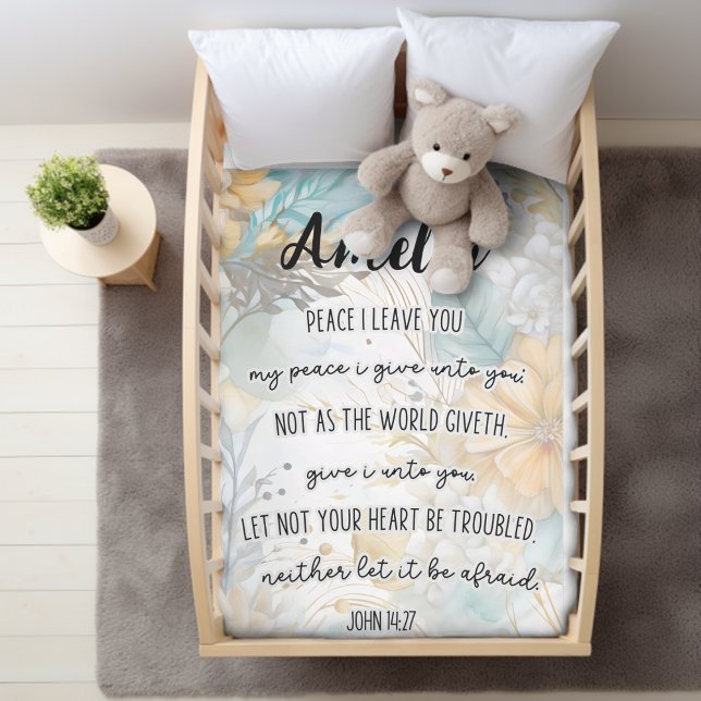 Bible Verse, John 14:27 WIth Name, Boho Floral Baby Blanket (Creator Uploaded)