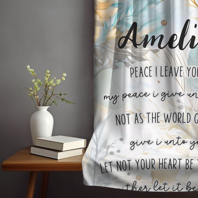 Bible Verse, John 14:27 WIth Name, Boho Floral Fleece Blanket (Creator Uploaded)