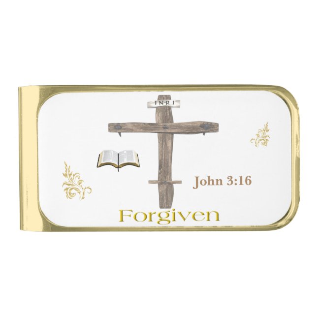 Bible verse John 3:16 Gold Finish Money Clip (Front)