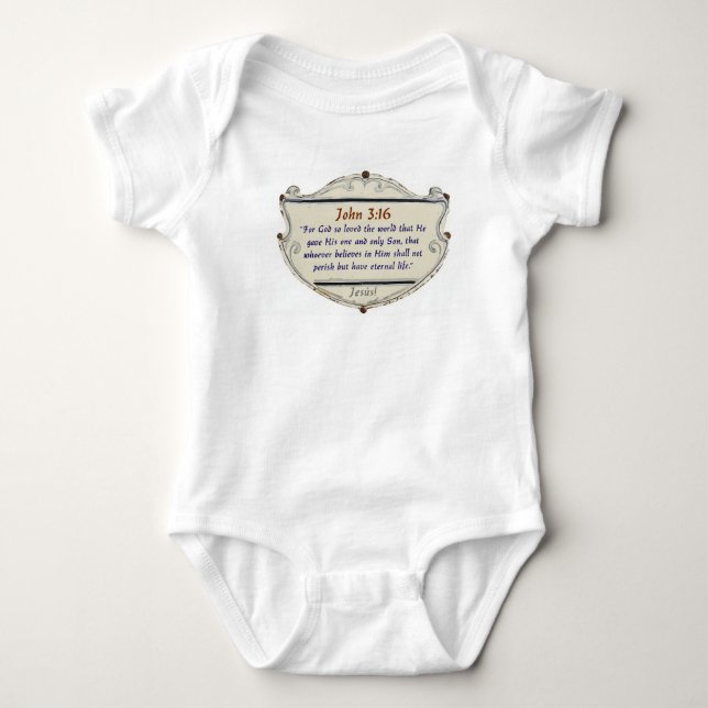 Bible Verse John 3:16 Shield Baby Bodysuit (Front)