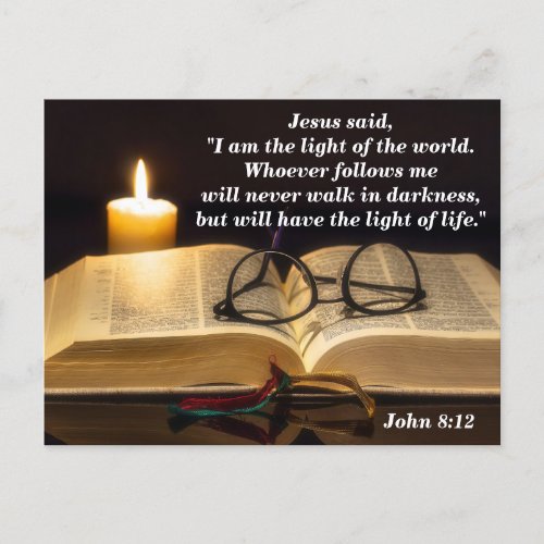 Bible Verse John 812 Jesus is Light of the World Postcard