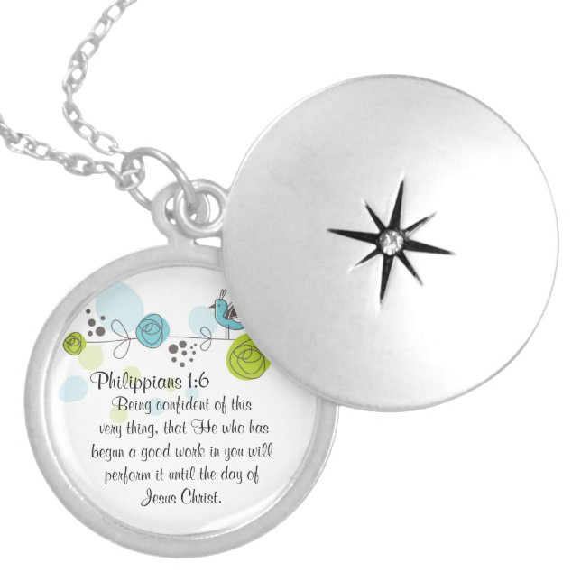 Bible Verse locket Necklace Gift Philippians 1:6 (Front)