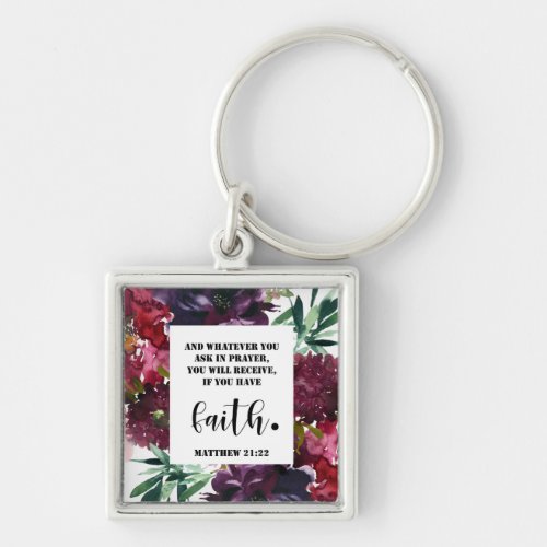 Bible verse Matthew Floral Square Keychain