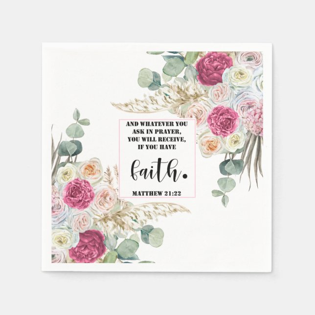 Bible verse Matthew Floral  Square  Napkins (Front)