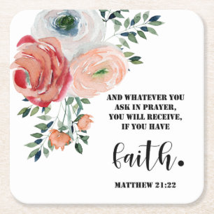 Bible verse Matthew Floral Square Paper Coaster