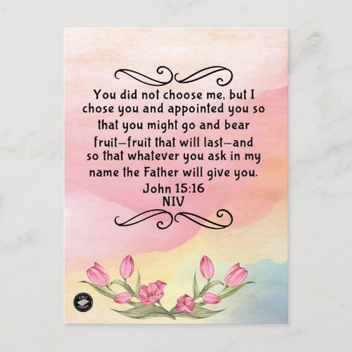 Bible Verse Memory Card for John 1516 NIV Postcar