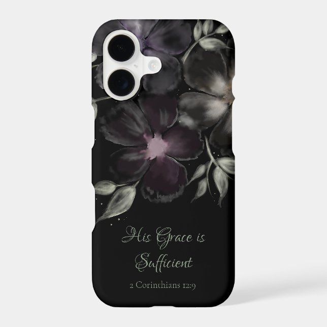 Bible Verse Modern Classic Floral Black iPhone Case (Back)