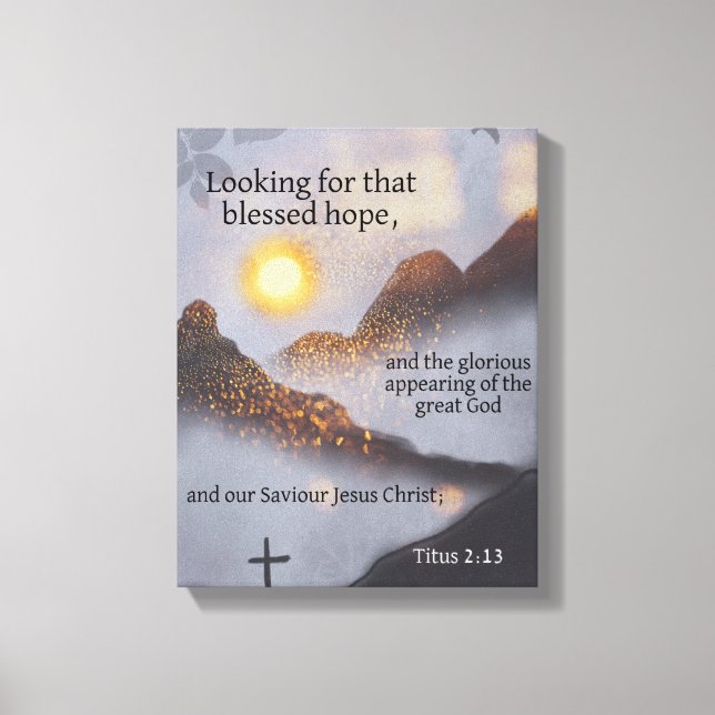Bible Verse Mountain Sun Bokeh Canvas Print (Front)