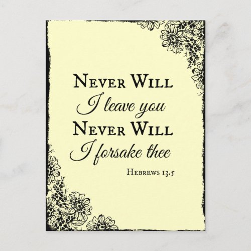 Bible Verse Never Will I leave You Postcard