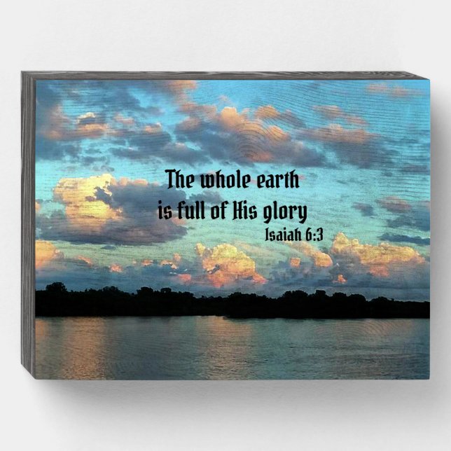Bible Verse on Photograph of Sunrise Wooden Box Sign (Front Horizontal)