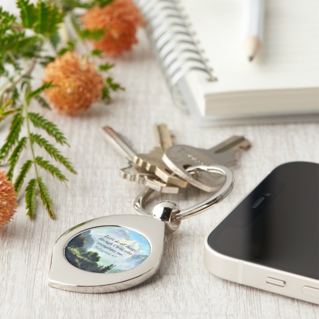 Bible verse, Phil 4:13, I can do all things... Keychain (Side)