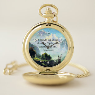 Bible verse, Phil 4:13, I can do all things... Pocket Watch