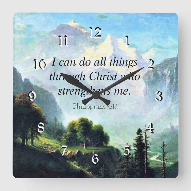 Bible verse, Phil 4:13, I can do all things...  Square Wall Clock (Front)