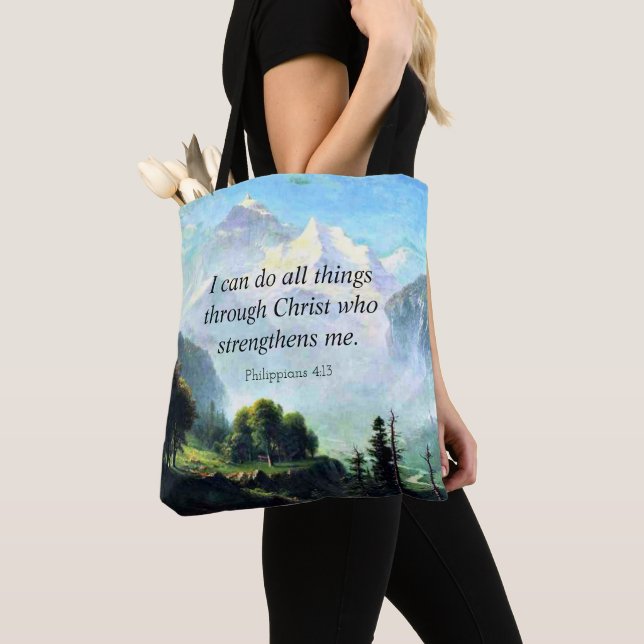 Bible verse, Phil 4:13, I can do all things... Tote Bag (Close Up)