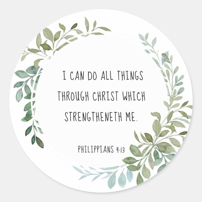 Bible verse, Philippians 4:13 Classic Round Sticker (Front)
