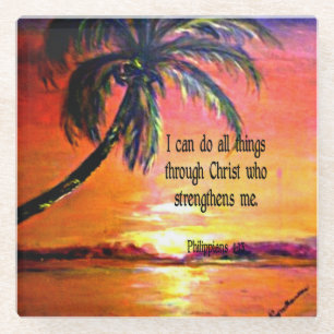 Bible verse, Philippians 4:13 Glass Coaster