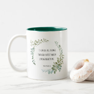 Bible verse, Philippians 4:13 Two-Tone Coffee Mug