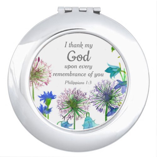 Bible Verse Philippians Blue Flowers Watercolor Compact Mirror