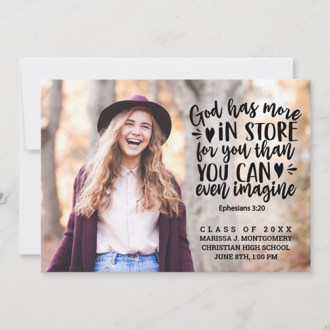 Bible Verse Photo Modern Typography Graduation Announcement (Front)
