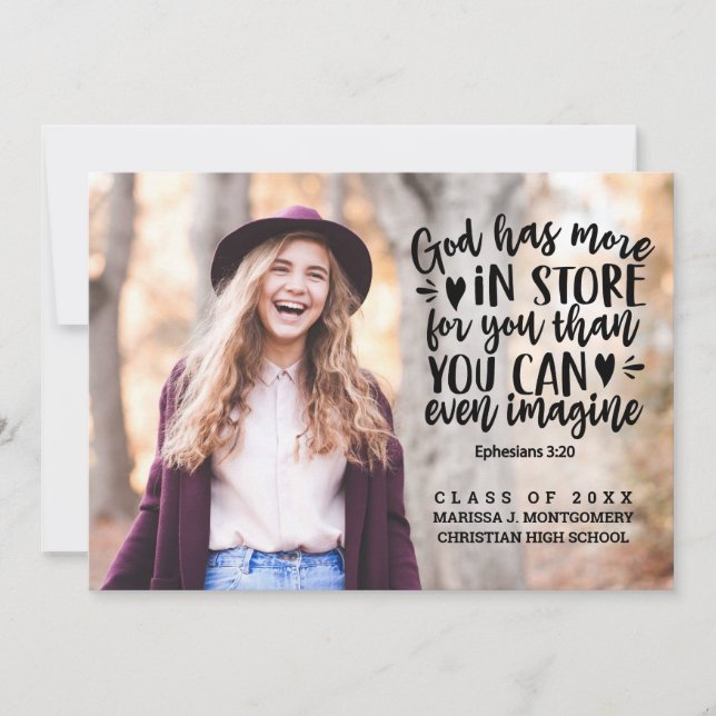 Bible Verse Photo Typography Graduation Party Invitation (Front)