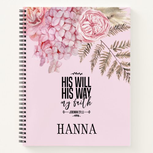 Bible Verse Pink Blush Pampas Grass Notebook