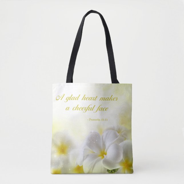 Bible Verse | Proverbs 15:13 | Yellow Floral Tote Bag (Front)
