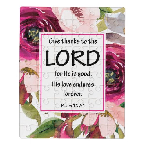 Bible Verse Psalm 107 scripture Floral Jigsaw Puzzle