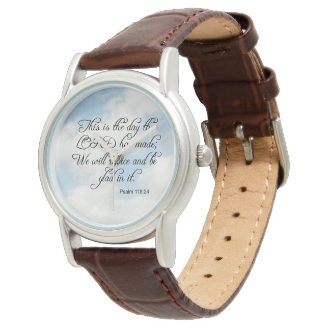 Bible Verse Psalm 118-24 Over Sky Wrist Watch (Angled)