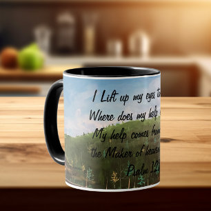 Bible Verse Psalm 121:1 blue green Mug