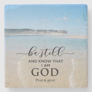 Bible Verse Psalm 46:10 Ocean View Stone Coaster