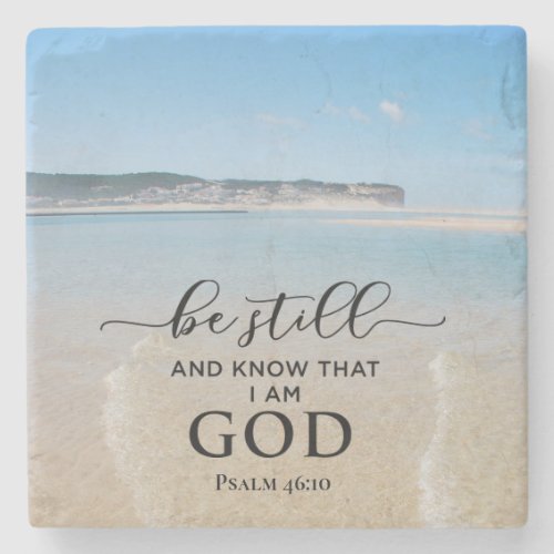 Bible Verse Psalm 4610 Ocean View Stone Coaster