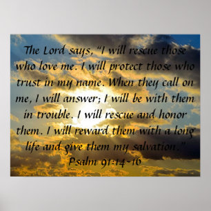 bible verse psalm 91:14-16 poster