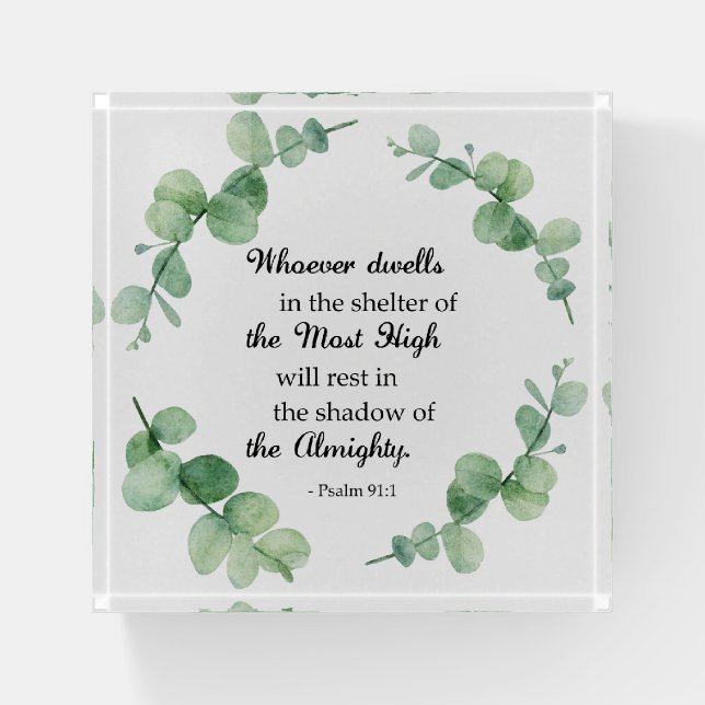 Bible verse Psalm 91 Eucalyptus Wreath Faith Paperweight (Front)