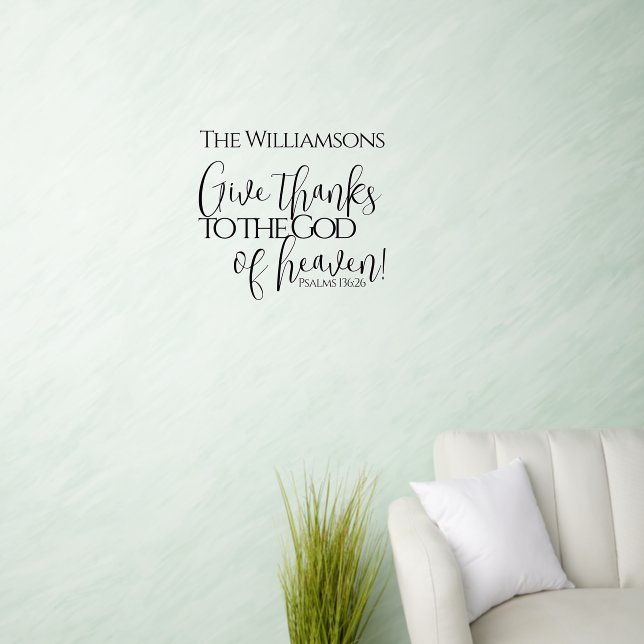 Bible Verse Psalm Give Thanks Grateful Family Name Wall Decal (Living Room)