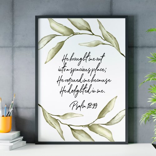 Bible Verse Psalm Green Leaves Scripture Poster