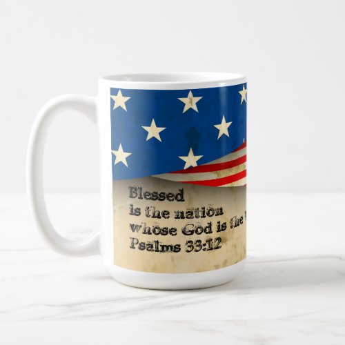Bible Verse Psalms 3312 on a Vintage USA Flag Mug