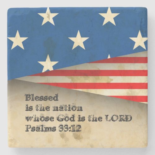 Bible Verse Psalms 3312 Vintage USA Flag Coaster