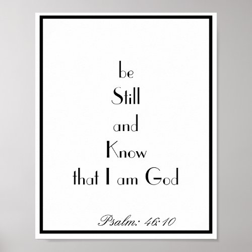 Bible verse quote psalm 4610 Black  White Wall Poster
