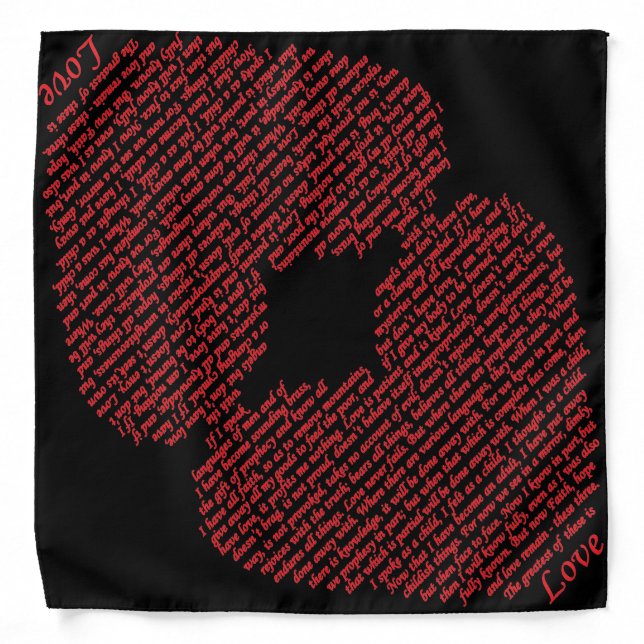 Bible Verse Red Love Heart Christian Word Art Bandana (Front)