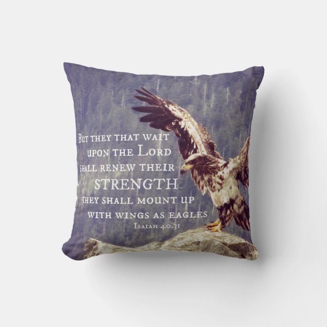 Bible Verse: Renew Strength, Wings as Eagles Throw Pillow (Front)