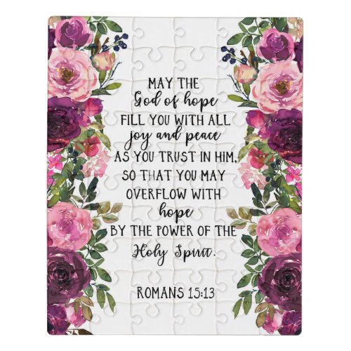 Bible verse Romans plum pink floral scripture Jigsaw Puzzle