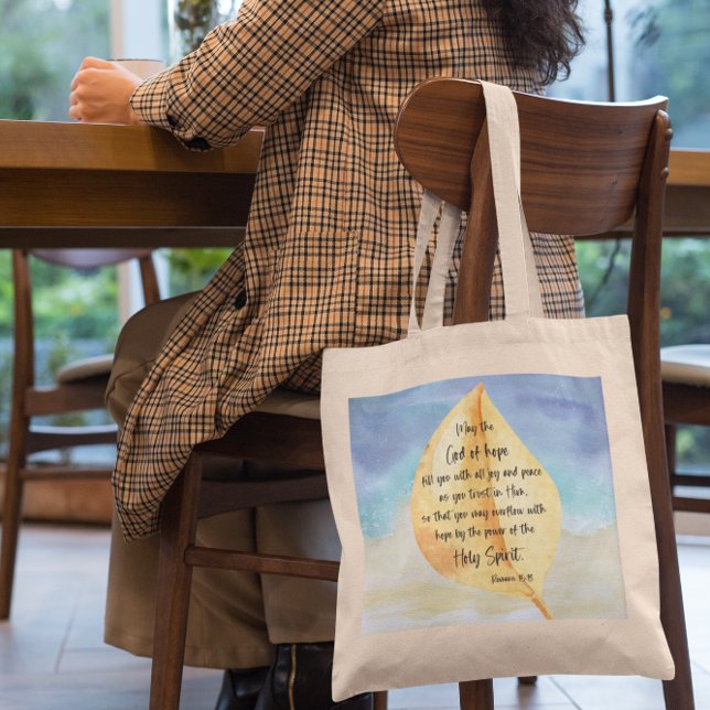 Bible verse Romans Yellow Blue Tote Bag (Creator Uploaded)
