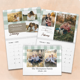 Bible Verse Sage Green Buffalo Plaid Family Photo Calendar