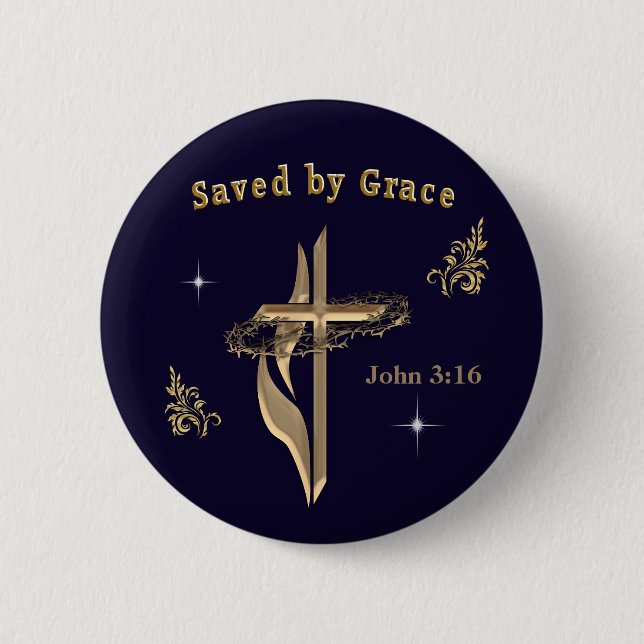Bible Verse saved by Grace Button (Front)