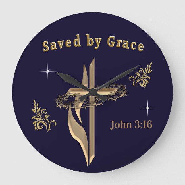 Bible Verse saved by Grace Large Clock (Front)